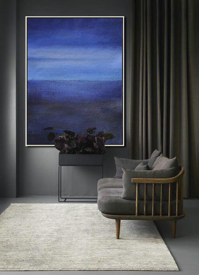 Original Extra Large Wall Art,Oversized Abstract Landscape Painting,Wall Art Painting,Dark Blue,Blue,White.etc